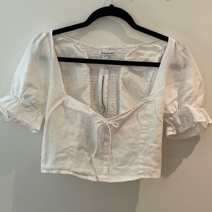 Reformatin Puff sleeve white linen top